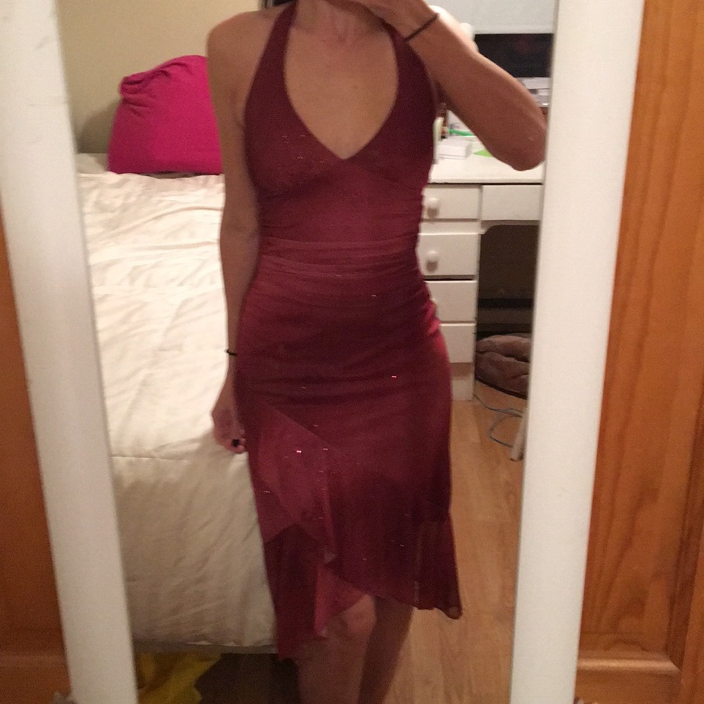 Dark pink halter high low dress